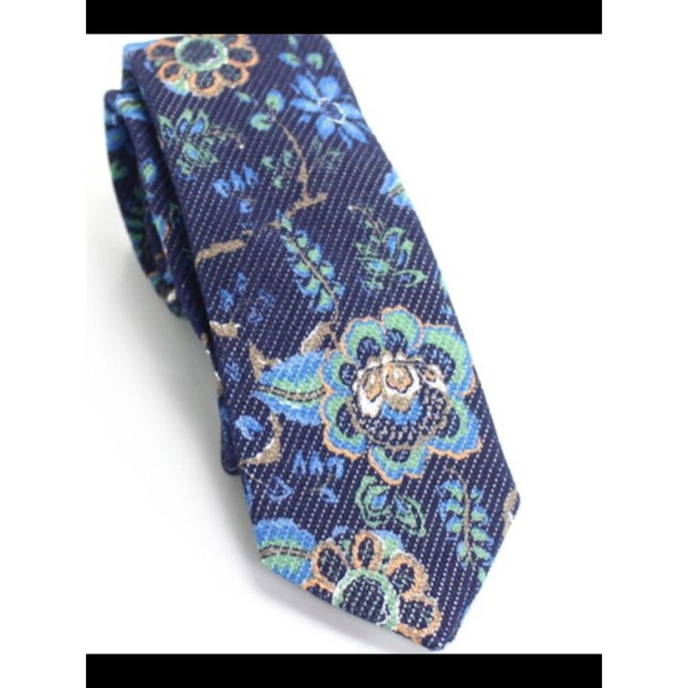 BAR III Mens Navy Floral Slim Neck Tie